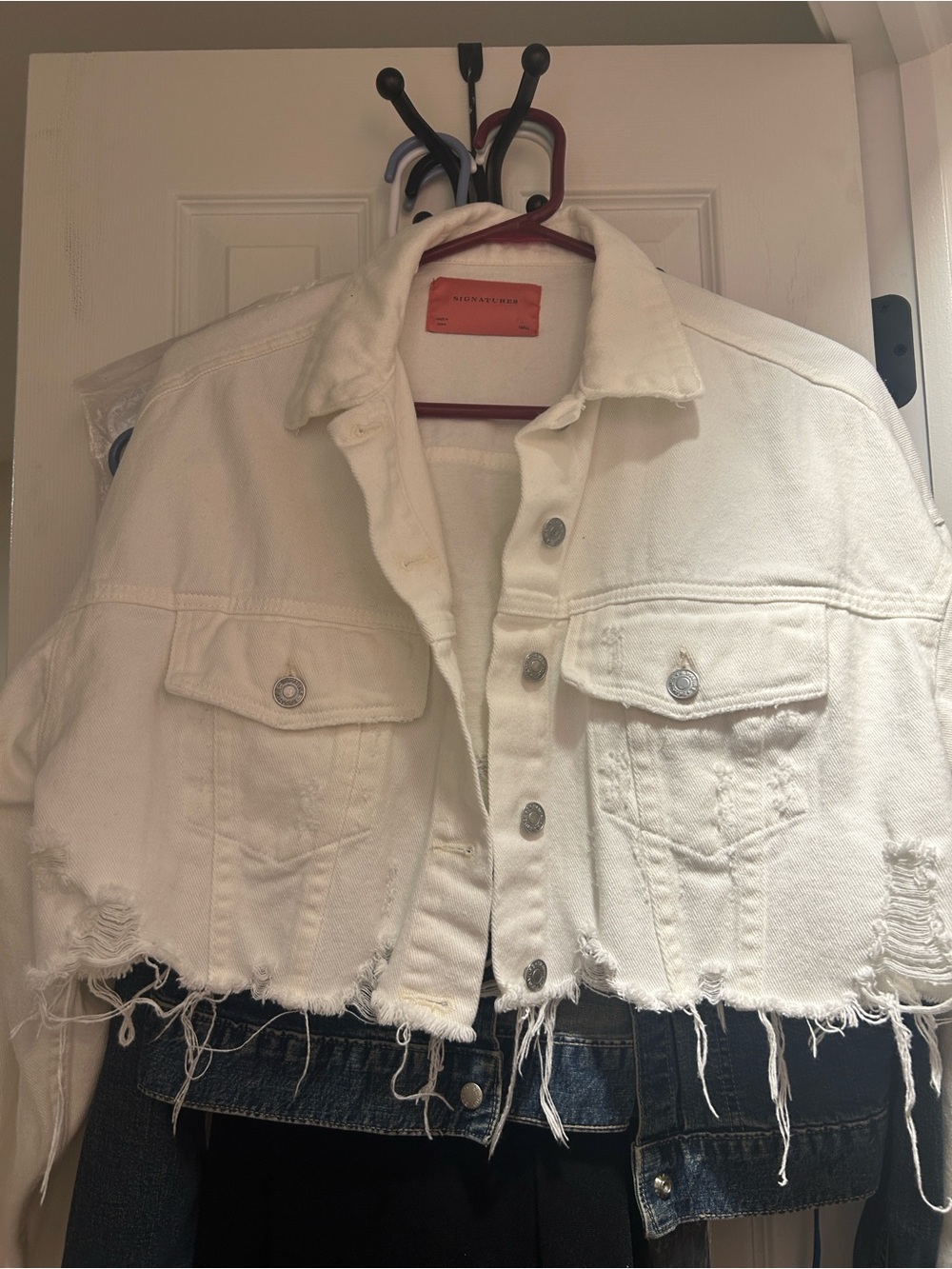 Signature8 White Distressed Cropped Denim Jacket